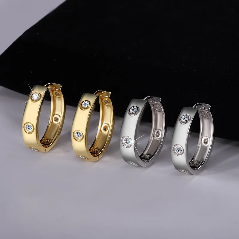 

High-quality Silver Moissan Diamond Simple, Fashionable and High-end Women's Earrings, Full Diamond Moissan Earrings