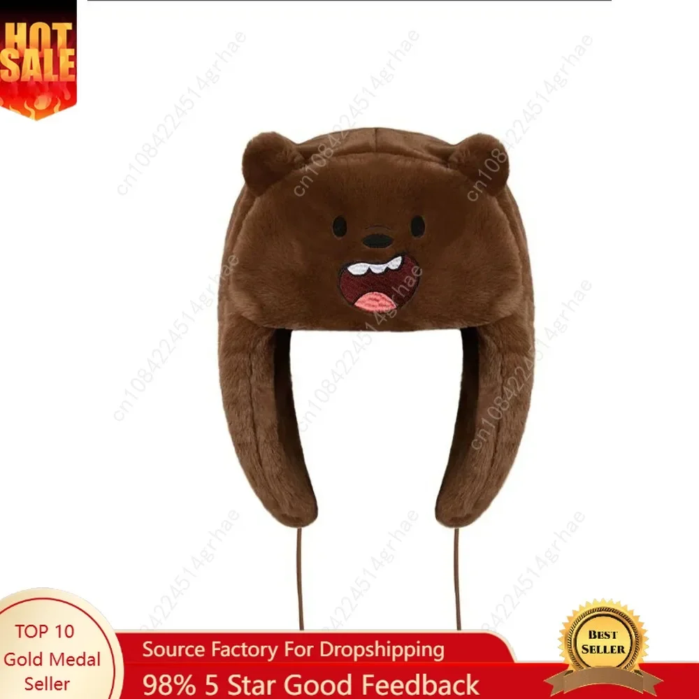 

Ushanka Hat Brown bear Hot Sale Winter Women's Cap Trapper Woman Ski Hats Caps Real She