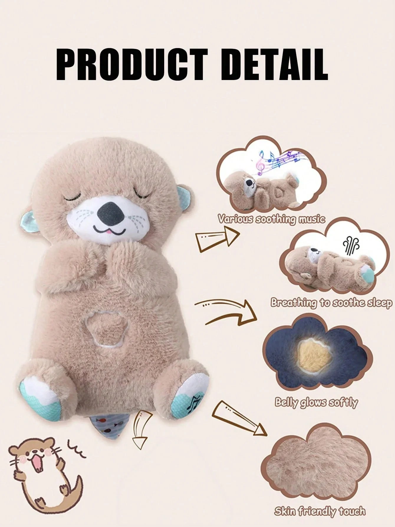 Breathing Bear Baby Soothing Otter Plush Doll Toy Baby Kids Soothing Music Sleeping Companion Sound and Light Doll Toy Gifts