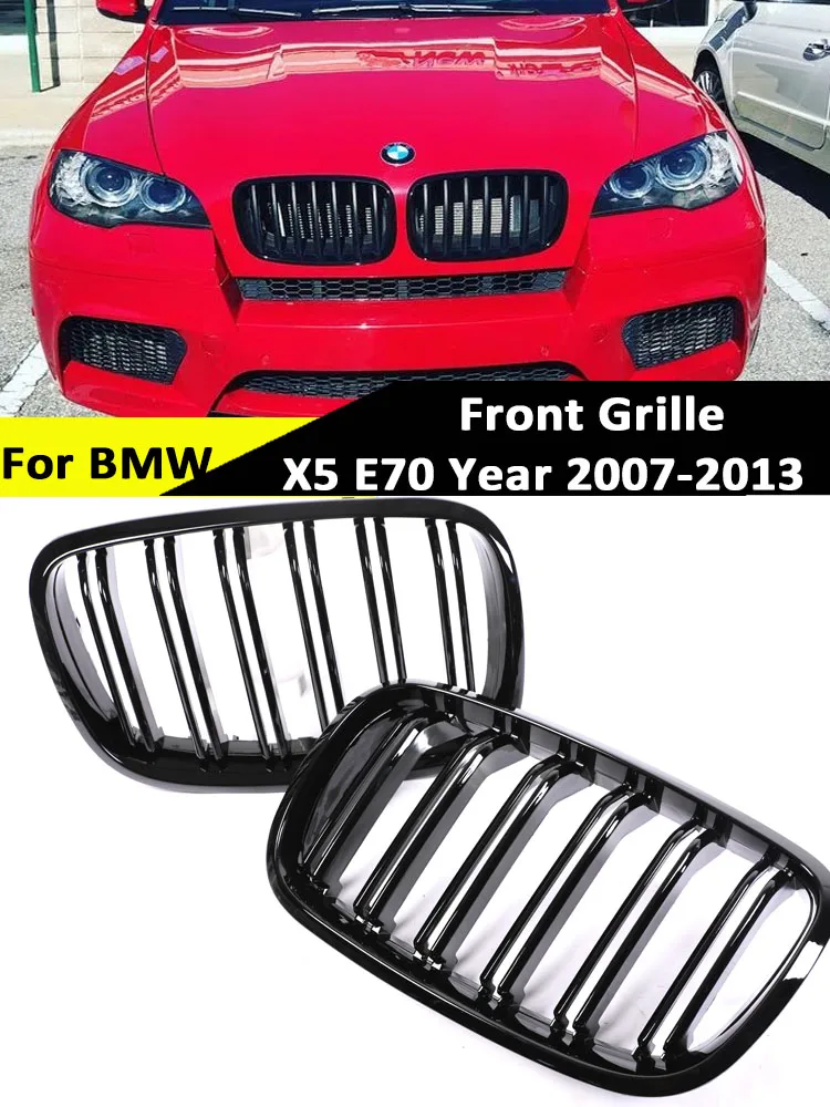 

Facelift Dual Slat Inside Racing Radiator Grill For BMW X5 X6 E70 E71 2007-2013 M Color Glossy Black Side Marker Grille