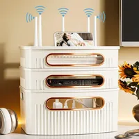 Multi-Layer Wifi Router Storage Box Wire Shelves Dust Storage Box Multi-Function Socket Board Storage Box Data Cable Organizer