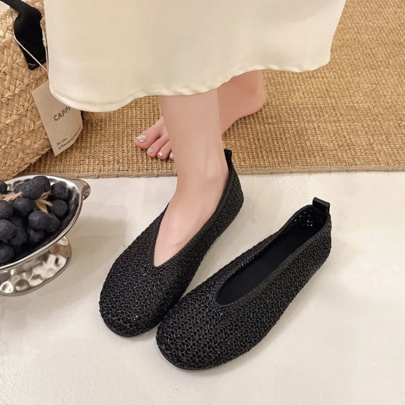 

Big Size 42 Women Flats Knitted Breathable Sneakers Ladies Soft Bottom Ballet Loers Casual Slip on Boat Shoe for Woman Flattie