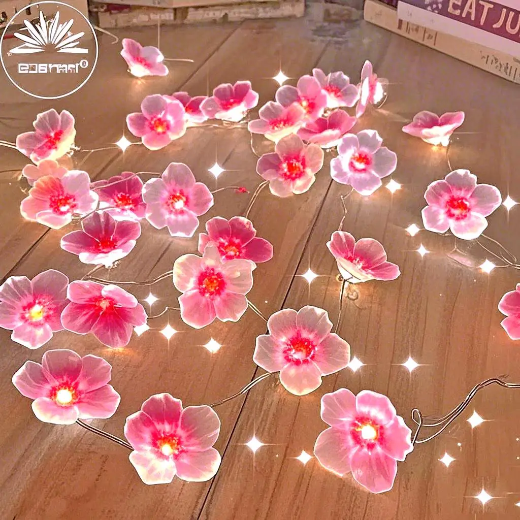 Guirlande lumineuse en fleurs de cerisier, guirlande de fleurs artificielles, vignes, lumières féeriques pour noël, chambre à coucher, décoration de fête de mariage