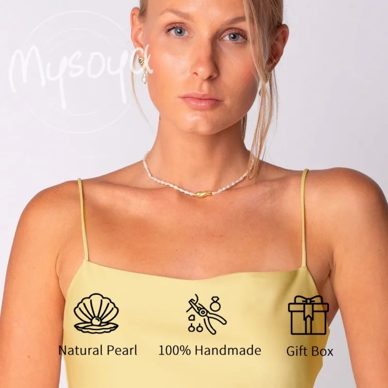 

MYSOYA White Rice Baroque Freshwater Pearl Necklace 4-5mm Gift Box Gifts for Her/Him for Birthdays/Weddings/Christmas