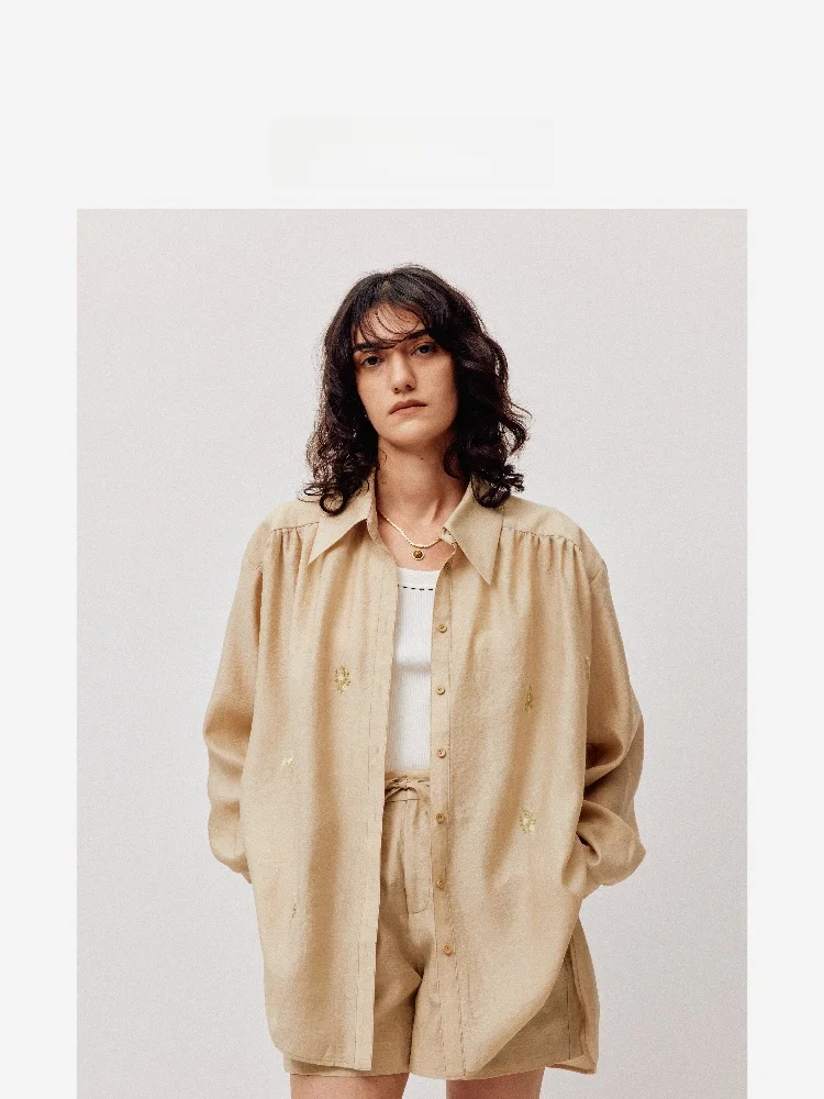 

LIHAN Qingyuecuoo, лето 2022, шелковая длинная винтажная верхняя одежда свободного покроя с широкими плечами и вышивкой для женщин