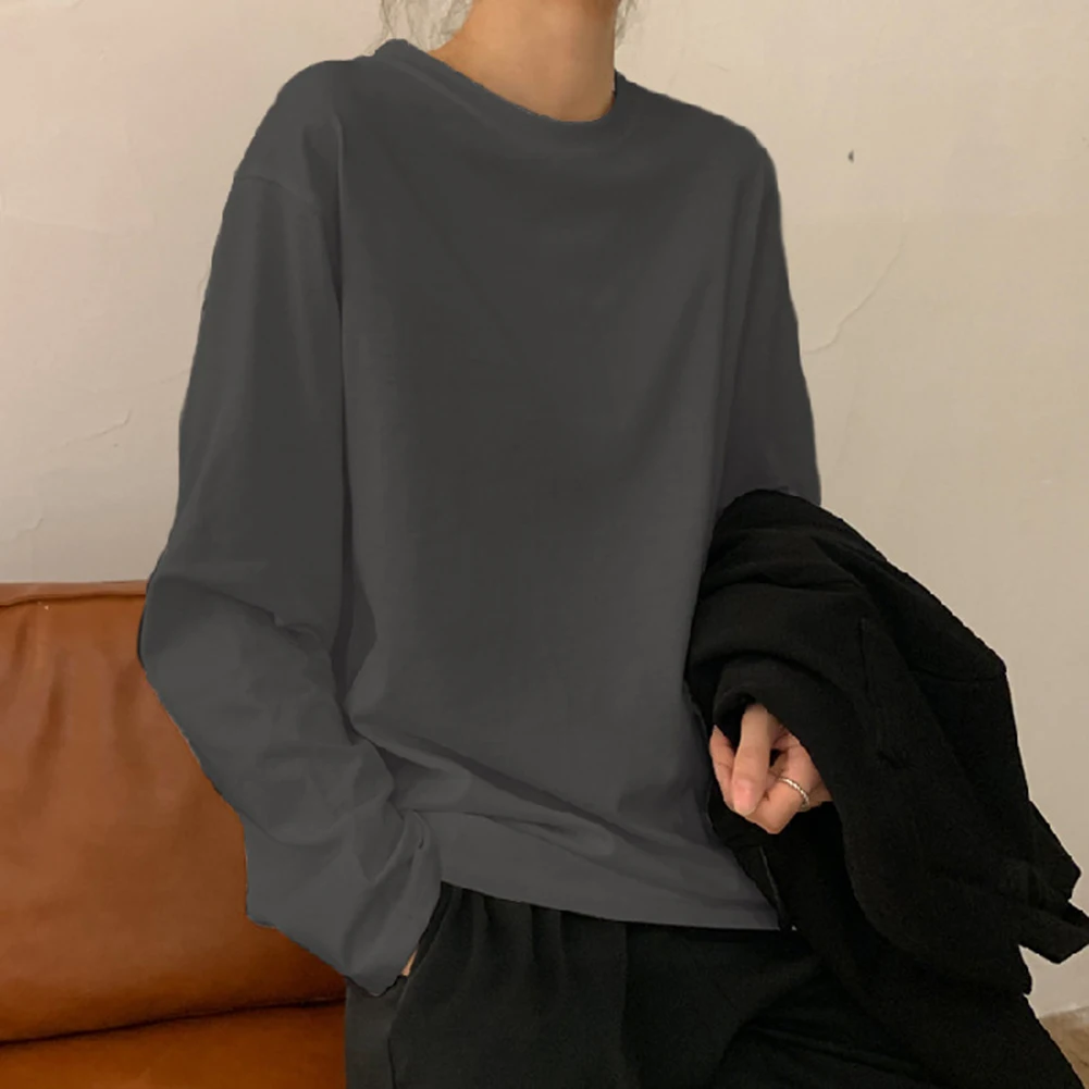 Top sottile casual da donna a maniche lunghe con leggero misto spandex poliestere elasticizzato vestibilità ampia adatto per quattro stagioni