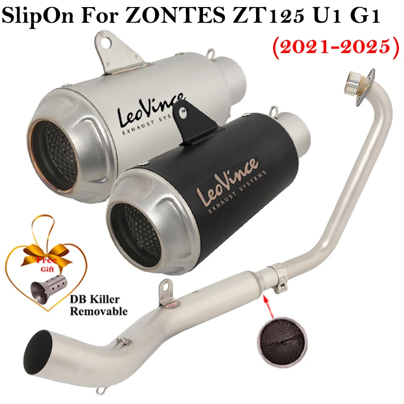 

Full Systems Slip On For zontes ZT125 U1 G1 2021 - 2025 Motorcycle Exhaust Escape Modified Front Mid Link Pipe Muffler DB Killer