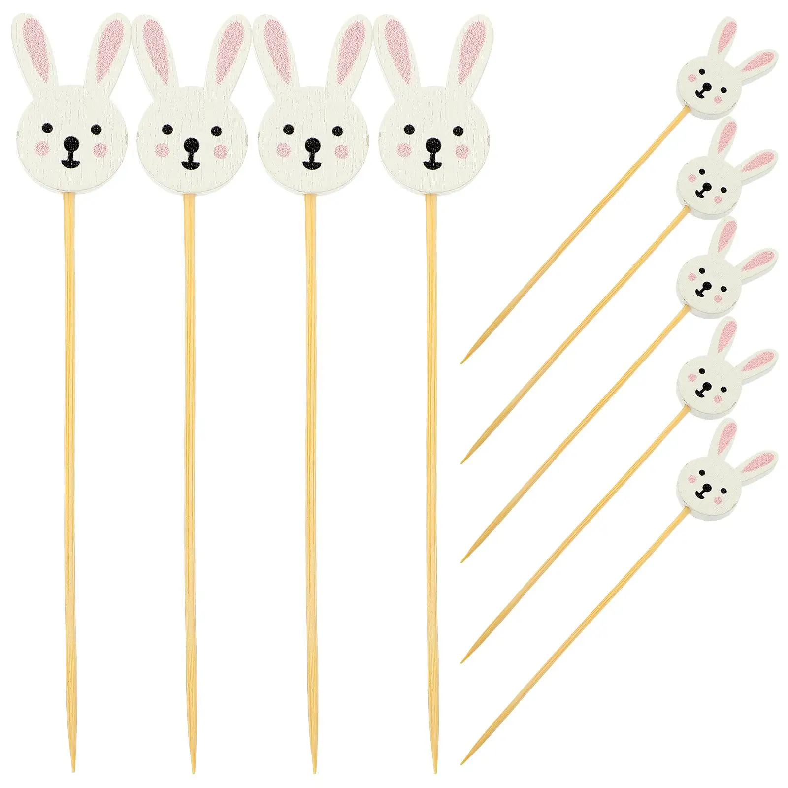 

100 Pcs Bunny Cake Picks Pastel Color Bamboo Fruit Decor Snack Cocktail Wood Toothpicks Party Dessert Sandwich Appetizer