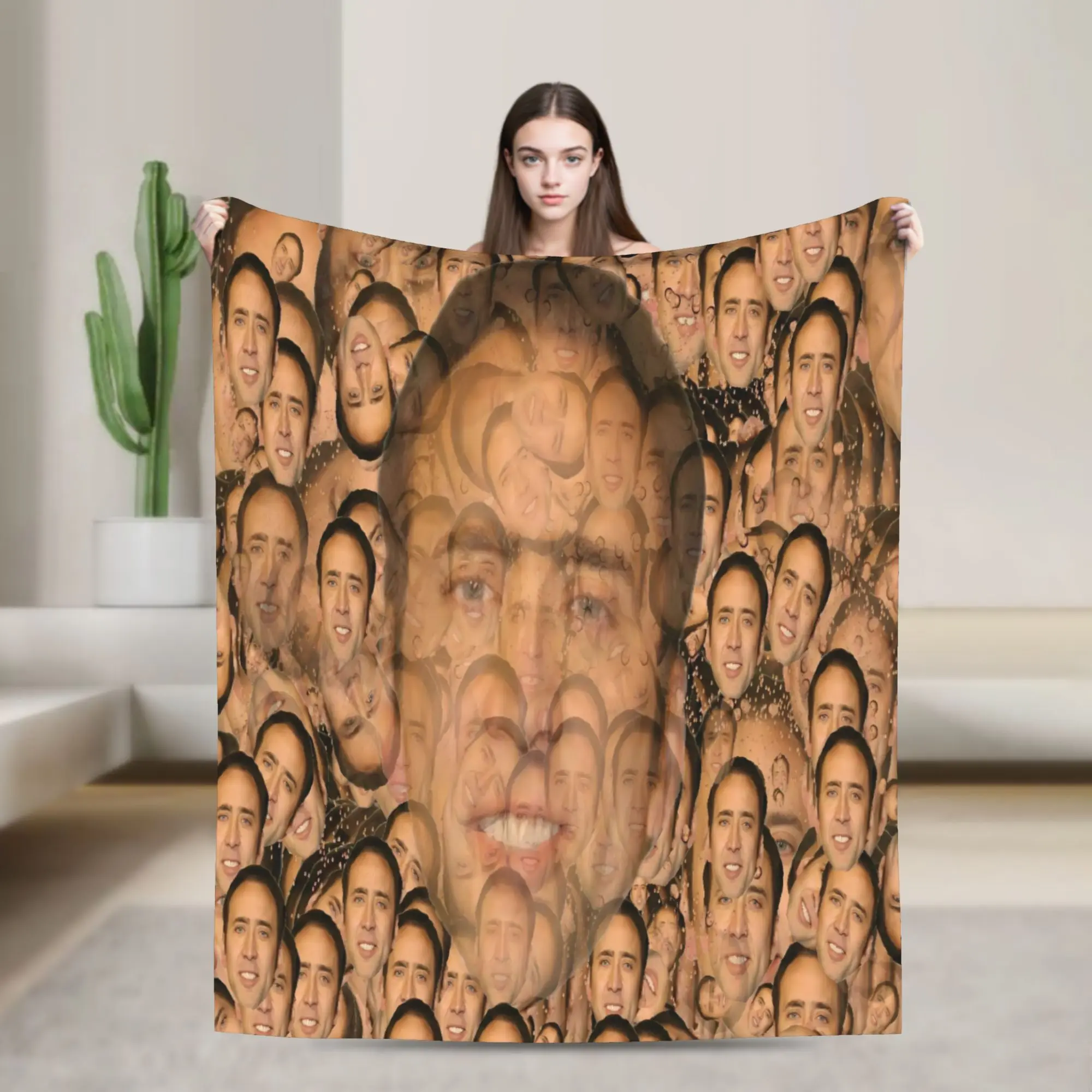 Nicolas Cage Face Super Soft Blanket  Camping Plush Throw Blanket Fluffy Living Room Flannel Bedspread Sofa Bed Cover