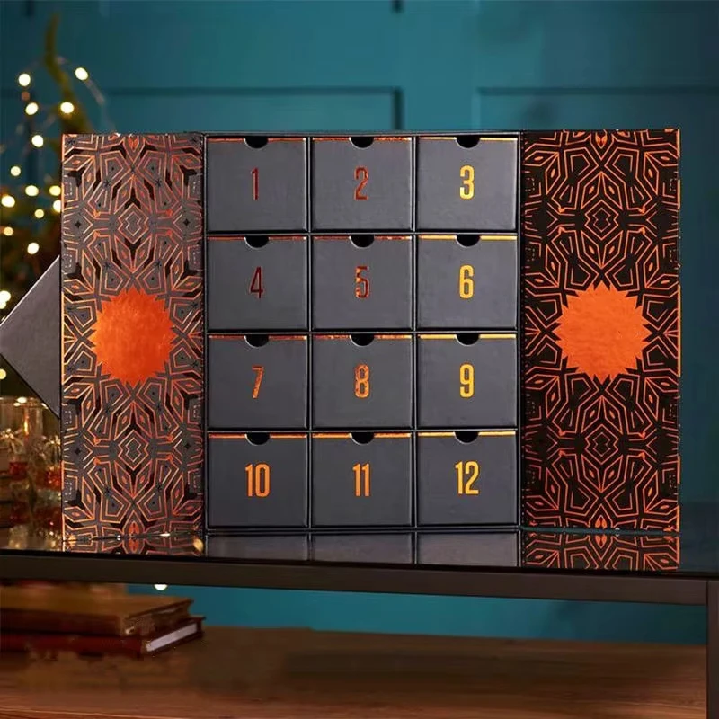 Custom Christmas New Year 24 Day Gift Blind Box Packaging Sliding Drawer Gift Paper Packing Boxes Calendar Blind Box