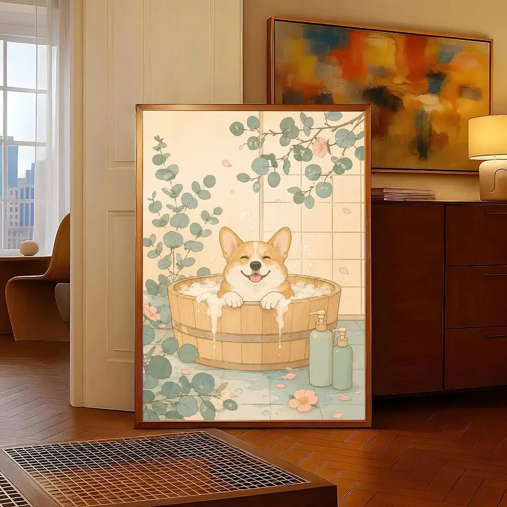 Funny Panda Ukiyo-e Style Toilet Poster Poster self‑adhesive Modern Wall Art Poster Print,  Room Decor for Living Room Bedroom