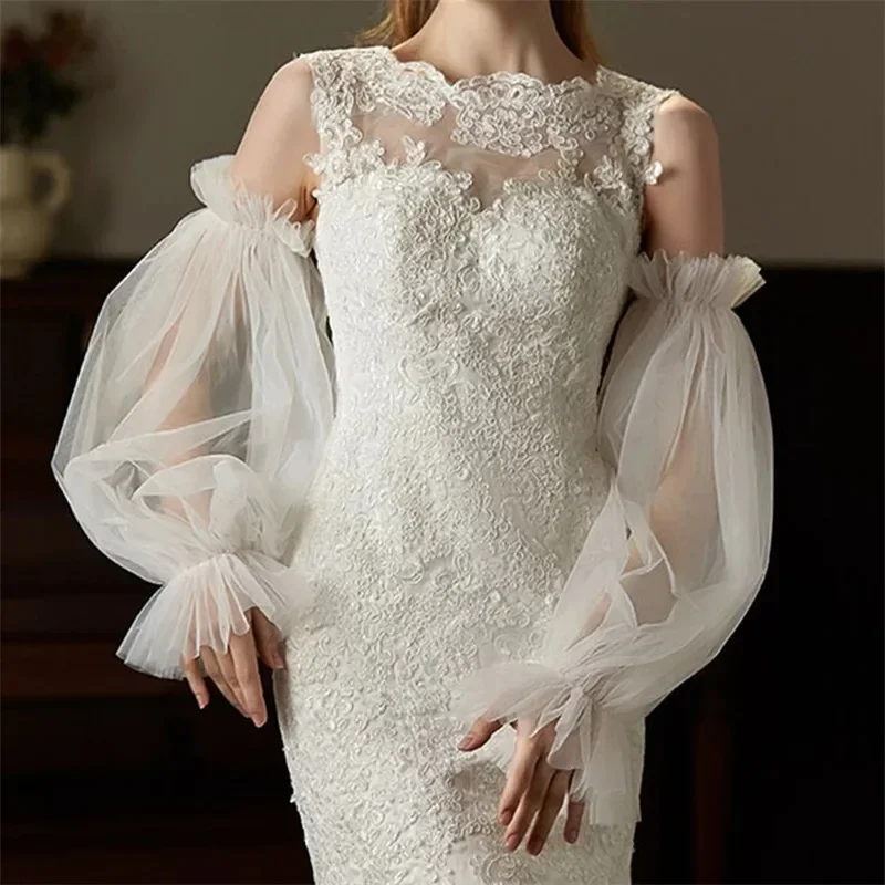 Soft Gauze Sleeves Fashion Wedding Sleeves Removeable Lantern Shaped Long Gloves Wedding Dress Accessories Boho Chic Fashion
