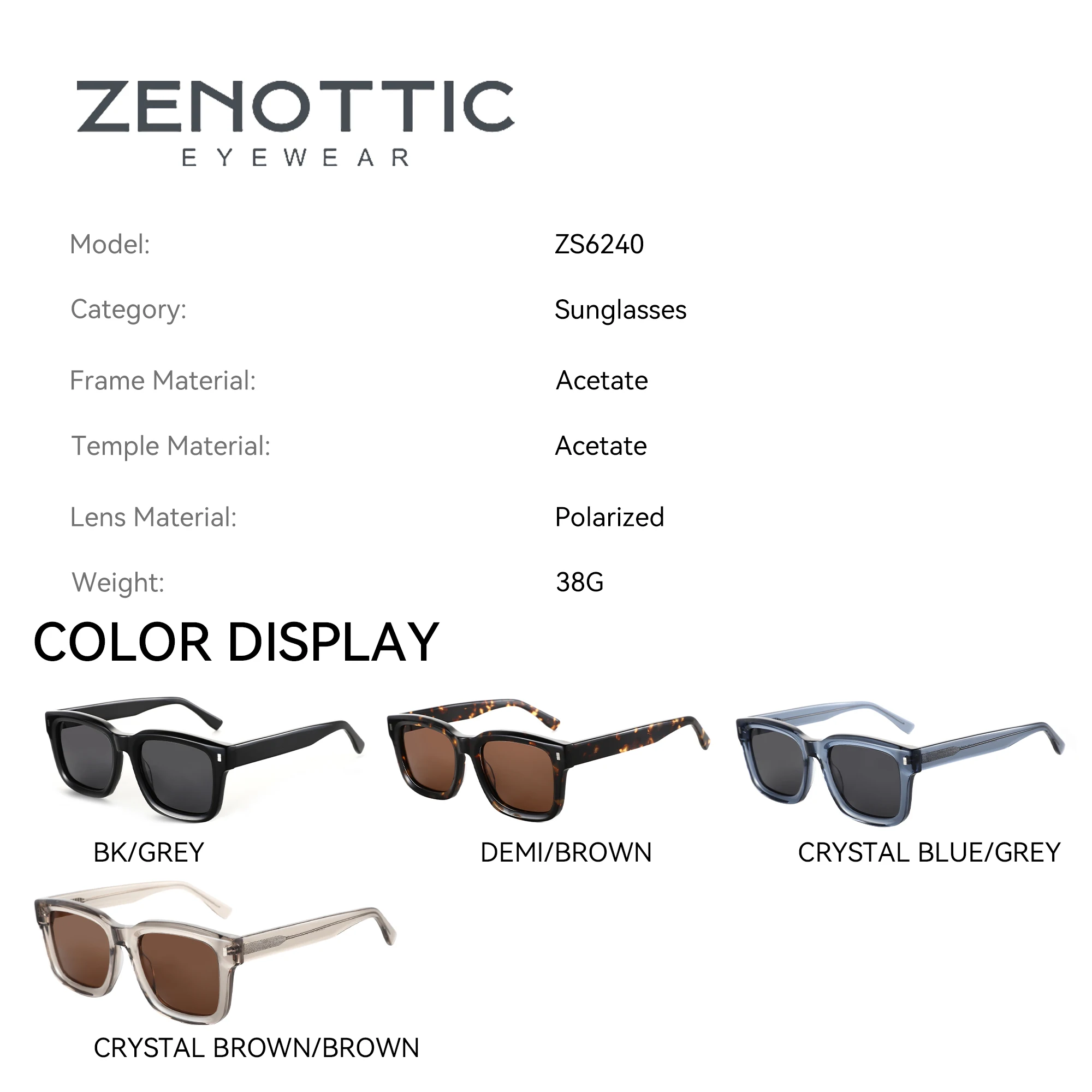 ZENOTTIC 2025 Classic Design Polarized Sunglasses Unisex Handmade Acetate Thick Frame Sun Glasses Male Trend Square Shades