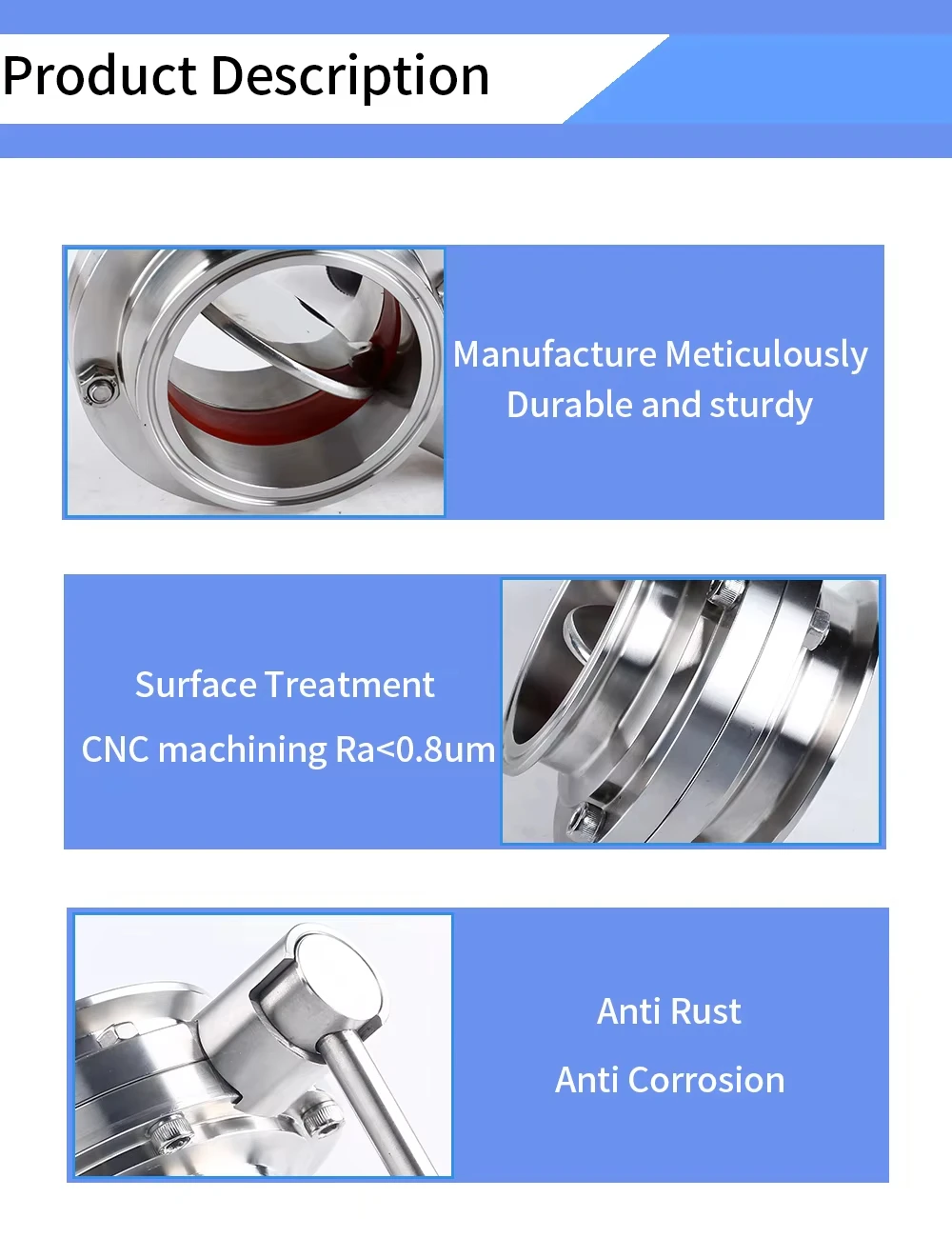 OD38 mm Sanitär-Absperrklappe, Edelstahl 316, PTFE-Dichtung, Tri-Clamp 50,5 mm, für selbstgebrautes Bier, Milchprodukte – Detail 3