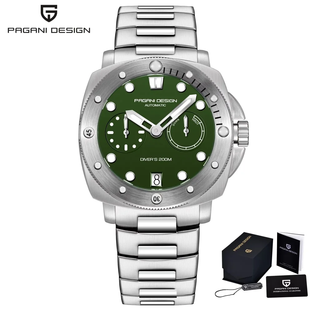 PAGANI DESIGN Männer Mechanische Uhr Luxus Saphirglas Leuchtende Automatische Uhr 200M Wasserdichte Edelstahl Uhr Für Männer 7