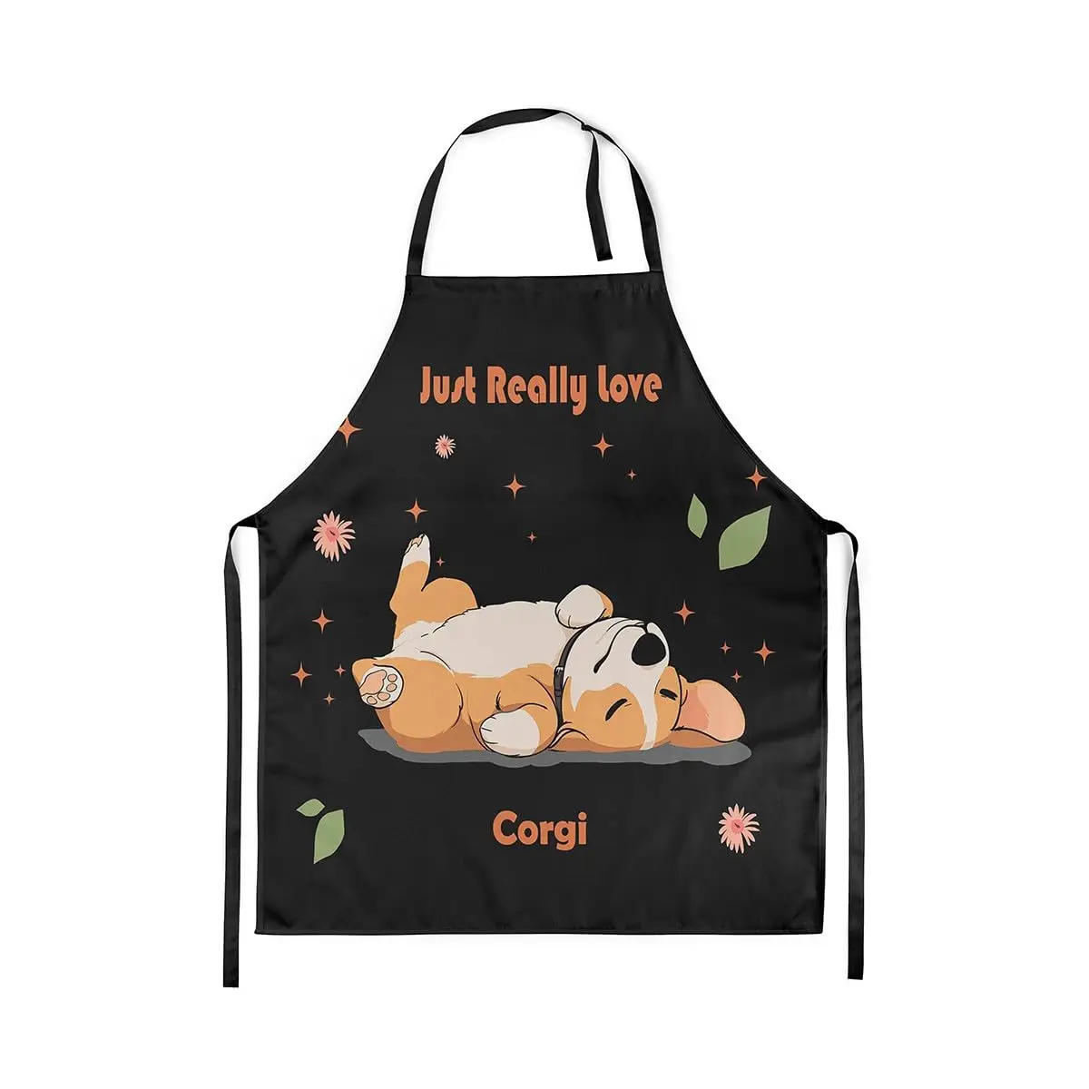 

Kitchen Apron Cute Watercolor Puppy Pet Waterproof Apron for Adults Pink Daisy Green Leaves Glitter Stars Graffiti Apron