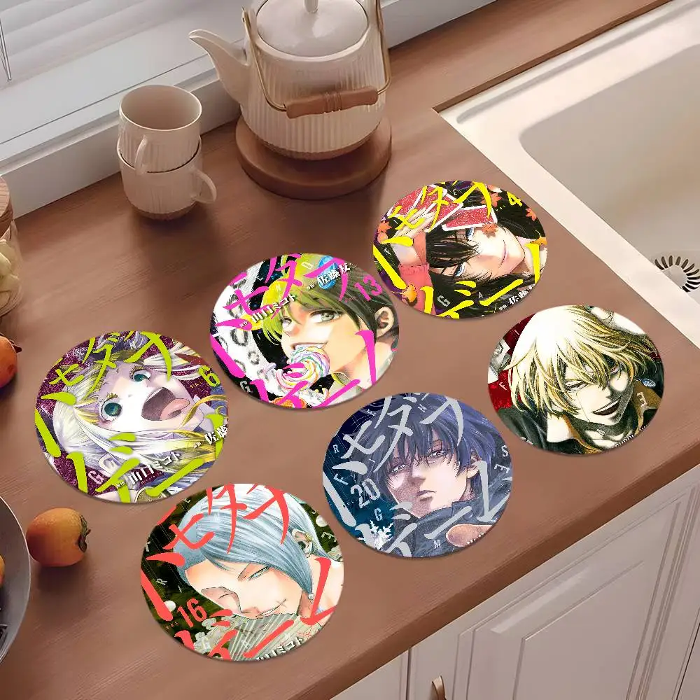 Posavasos Redondos de Madera de 10 cm con Diseño de Anime Japonés Tomodachi Game, Ideales para Bebidas, Té, Café, Regalo para el Hogar, Opciones para Días Festivos