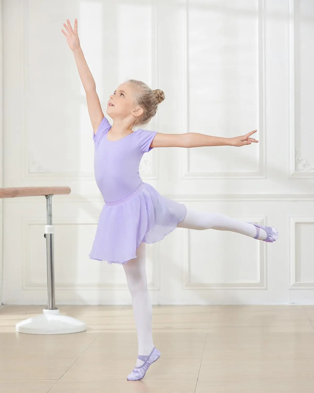 Vestido de Ballet para niñas, traje de gimnasia de manga corta con falda brillante extraíble, conjunto de Ropa de baile para niños, paquete de 2