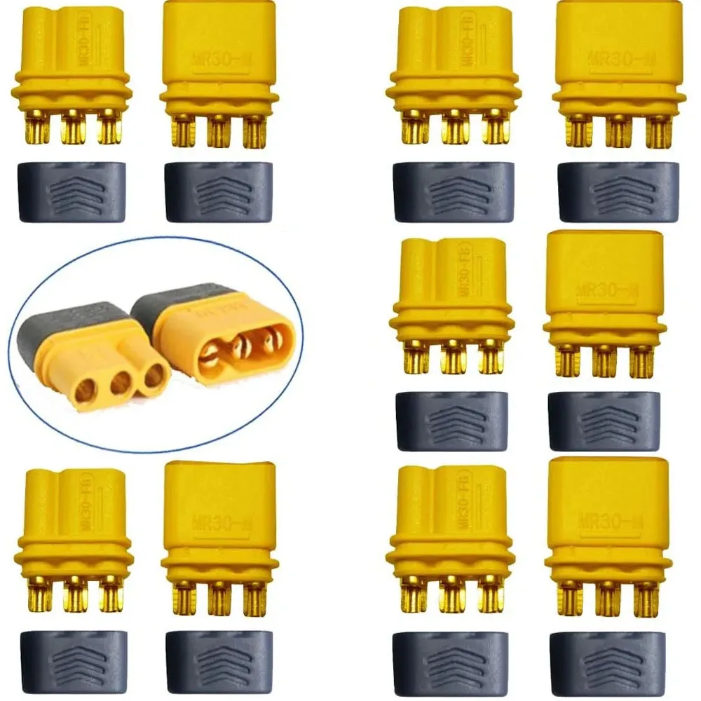 10PCS Amass MR30 Connector 3-Pin Male Female Locking Plug Set for High Power RC Drone Motor, Industrial Equipment Power Terminal