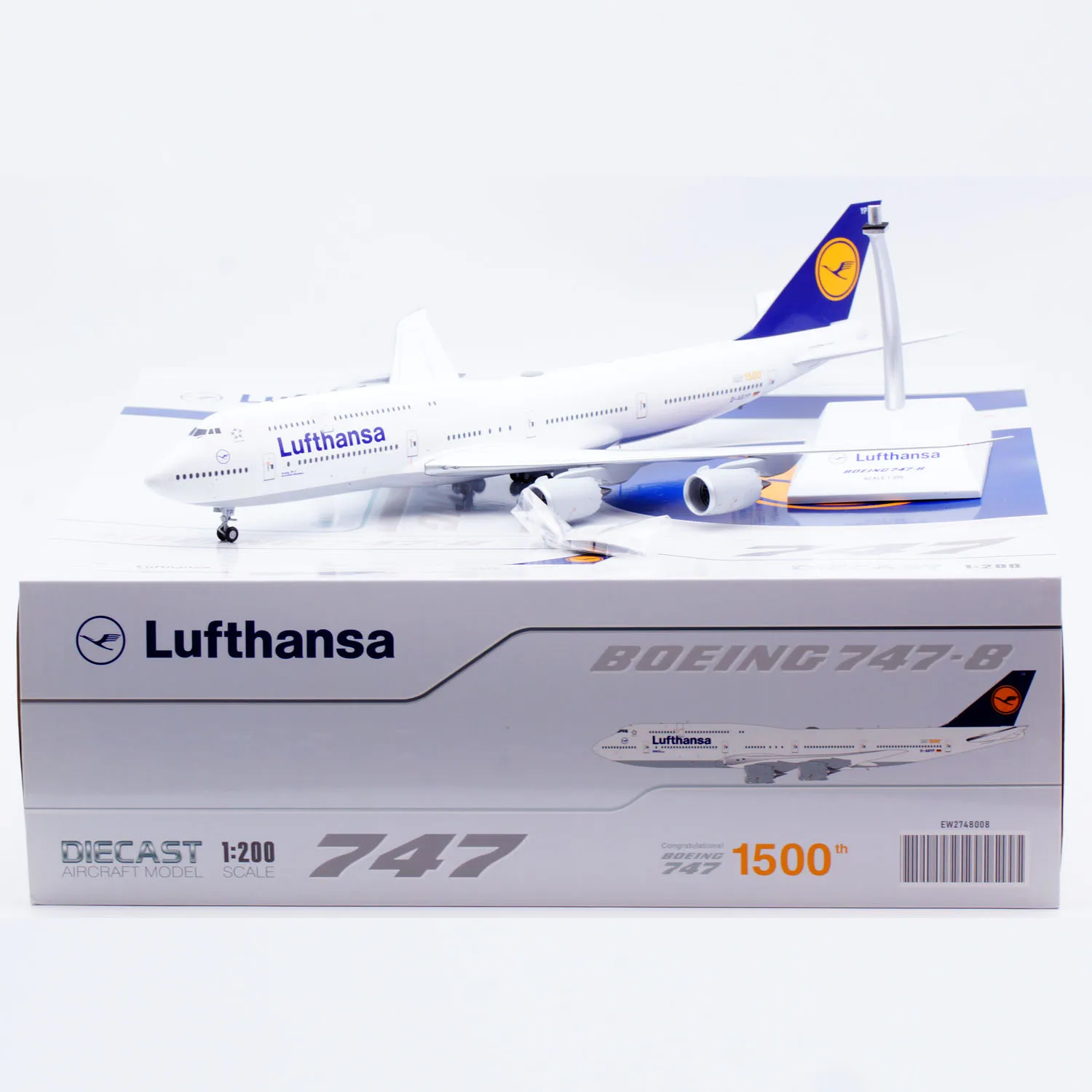 EW2748008 Alloy Collectible Plane Gift JC Wings 1:200 Lufthansa Boeing B747-8 [1500th 747] Diecast Aircraft Jet Model D-ABYP