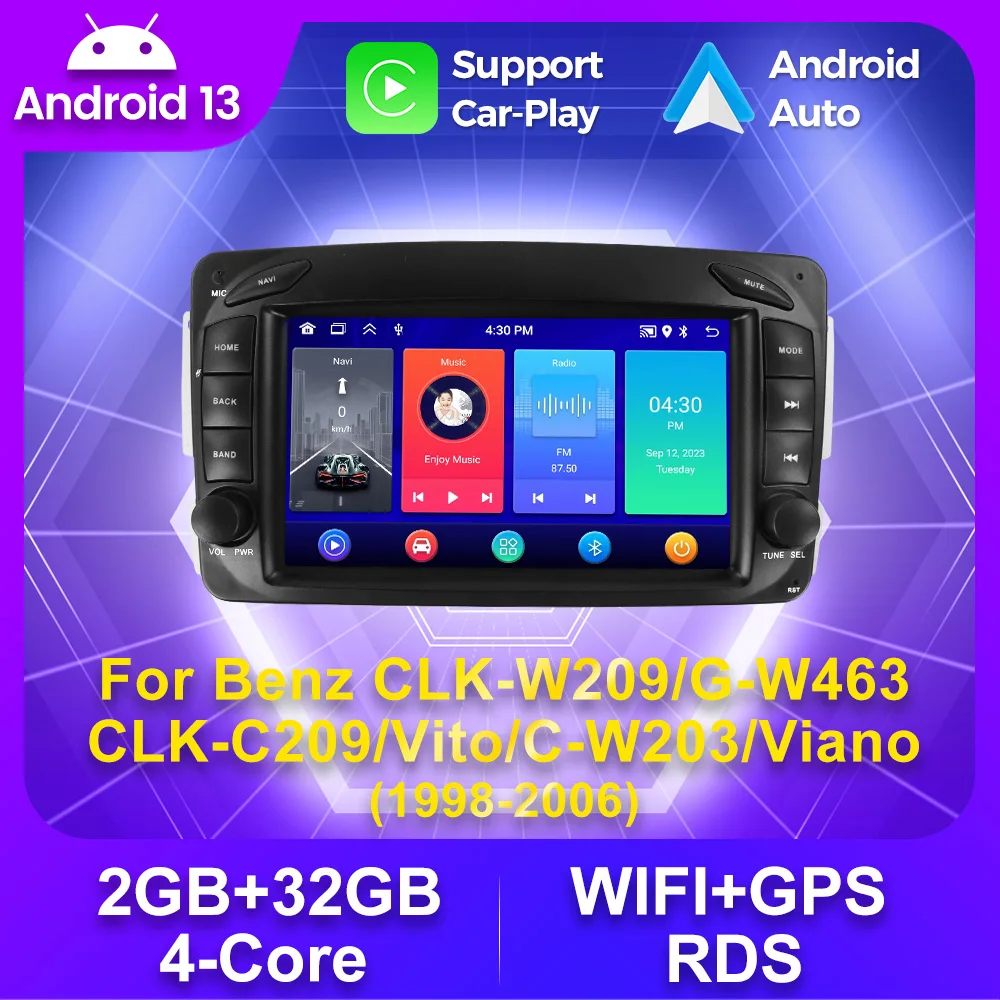 أندرويد 13 RDS راديو السيارة لبنز CLK-W209 C209 G-W463 فيتو C-W203 فيانو 1998-2006 سيارة مشغل وسائط متعددة واي فاي لتحديد المواقع Carplay Auto