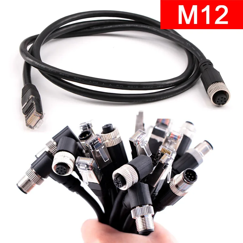 

Штекер M12 к RJ45, колено с прямой головкой, 4-контактный штекер A-типа D-типа, кодированный промышленный датчик Ethernet, кабель M12-4, изогнутый штекер