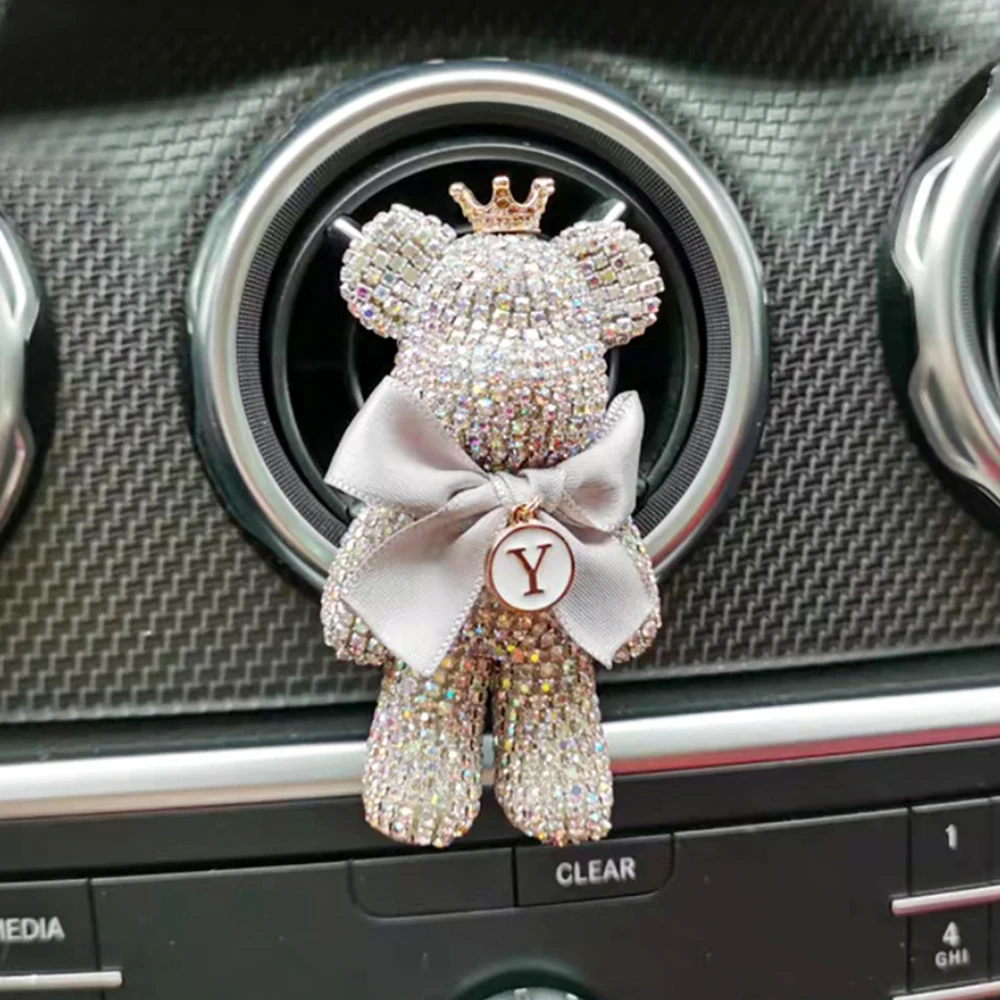 Cristal diamante lindo oso coche fragancia Perfume Clip salida de aire Aroma aire más fresco decoración accesorios aromaterapia