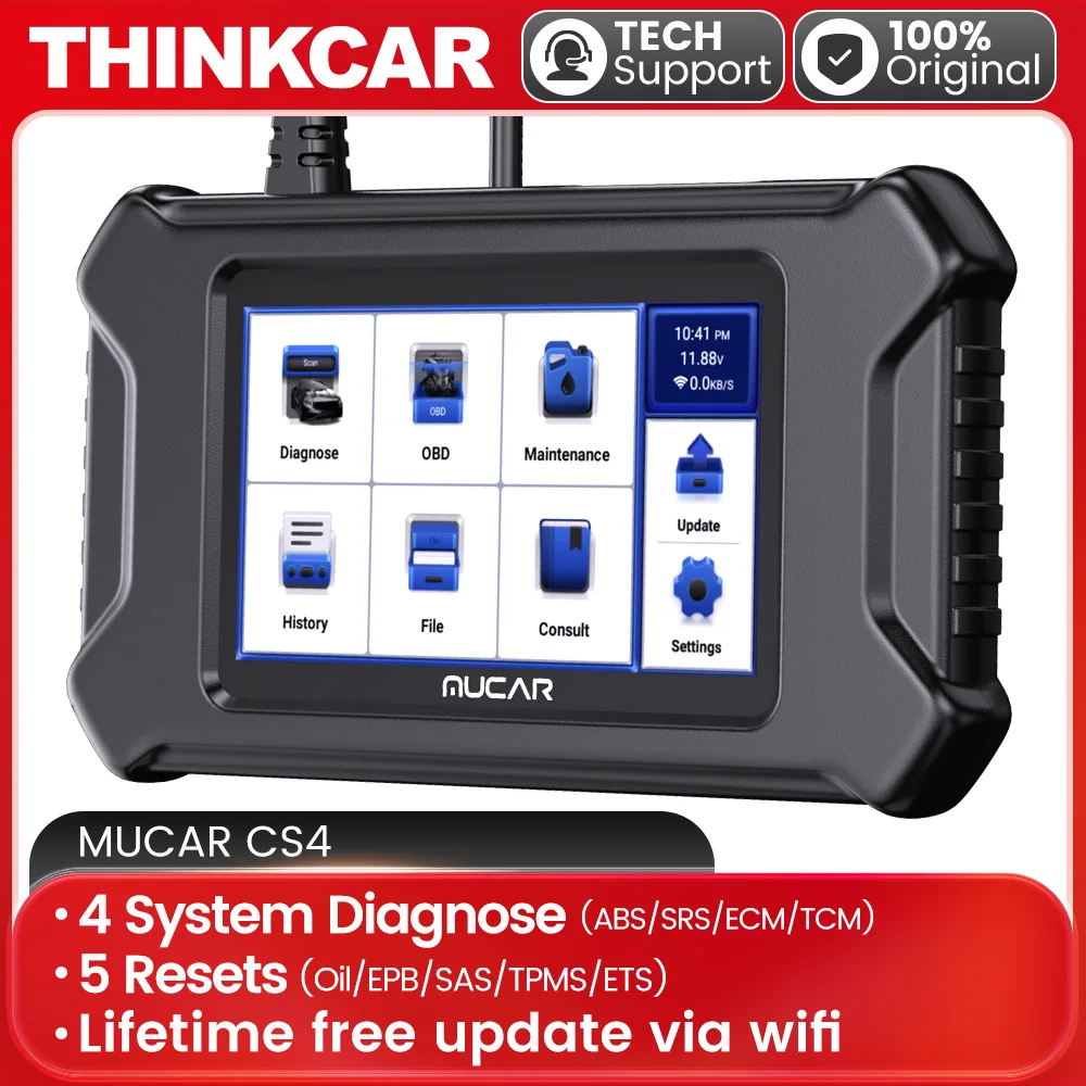 MUCAR CS4 OBD2 Scanne 4 Systems ABS SRS ECM TCM Diagnostic Tool 5 Reset Services Oil EPB SAS TPMS ETS Update Free Lifetime