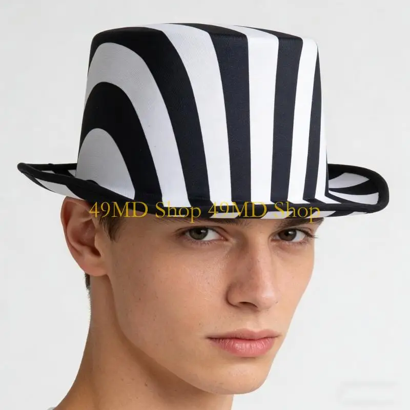 49MD Vintage Checkered Magicians Hat Soft Textured Fabric Costume Essential