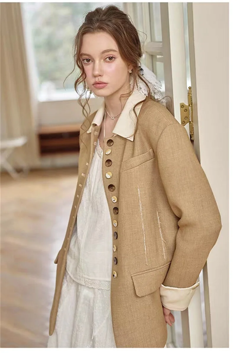

Lapel Multiple Styles Of Single Row Buttons Women Suit Two Large Pockets Rolled Up Sleeves Coat Bizarre Style Jacket New Arrival