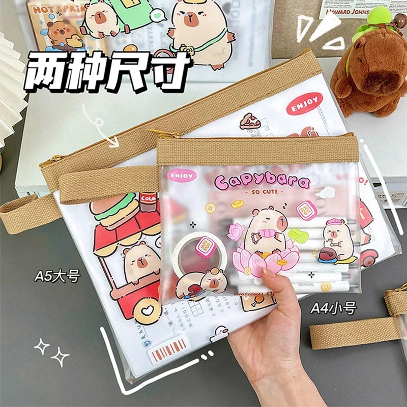 A4 Capybara Cartoon Transparante Documententas Kantoor Bestandshouder Schoolmap Ritszakje Loop Pull Briefpapier Organisator Cadeau