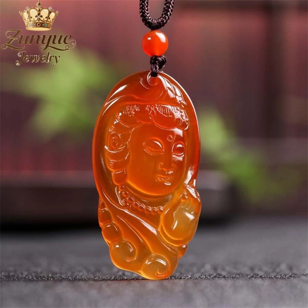 

Natural Red Agate Chalcedony Side Face Guanyin Jade Pendant Luxury Quality Jewelry Fashion Jewelry Exquisite Elegant Charms Gift