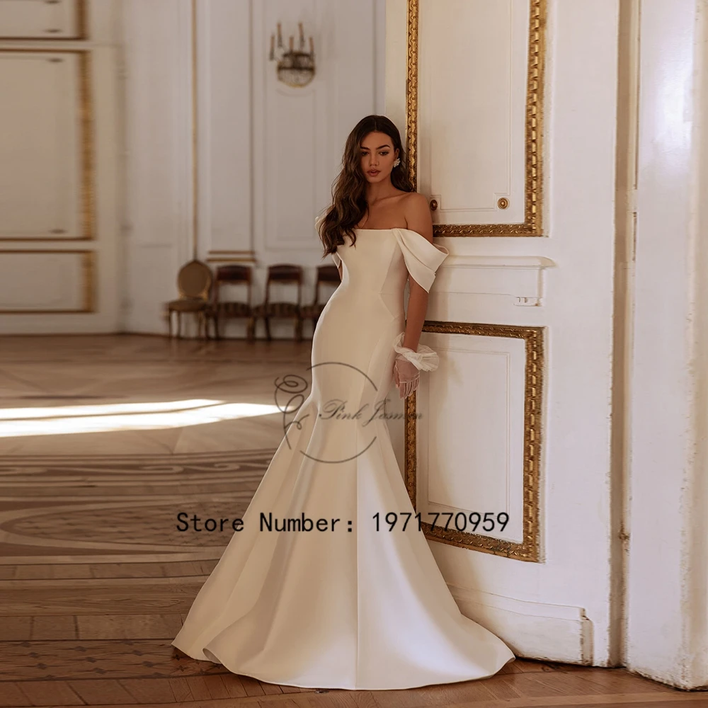 Simple Mermaid Wedding Dresses For Women Boat Neck Bridal Gowns Classic Zipper Back Court Train A Line Vestido De Novia 2024 New