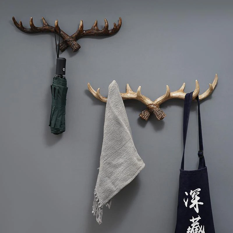 Nordic Style Hat Coat Hook Wall Decorative Clothes Hanger Hooks Resin Wooden Deer Horn Hooks Home Towel Wall For Keys Holder