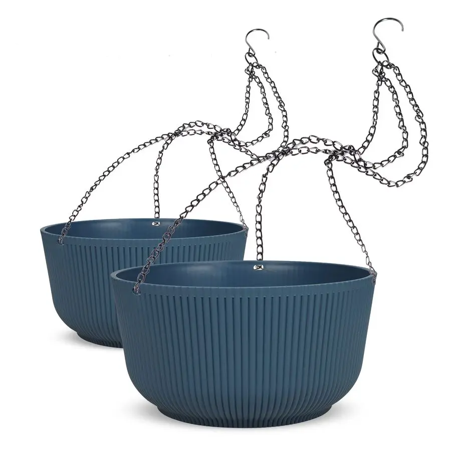 

11.2 Inch Self Watering Hanging Planters Indoor Outdoor, Thickened Hanging Basket Flower Plant Pot 2 Pack, Deep Blue