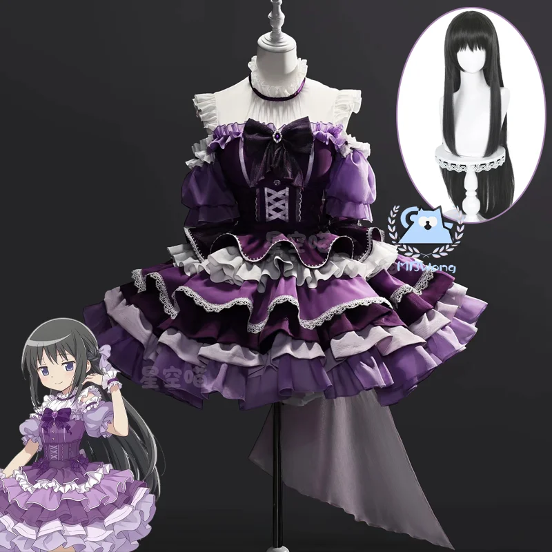 

Anime Magical Girls Homura Akemi Cosplay Costume Akemi Lolita Dress Tiered Dress Wig For Hallowmas Party Adult Women