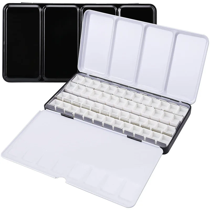 Large Size Empty Metal Watercolor Palette Tin Box Palette Paint Case with 52 Half Pans Fold-Out Palette Holds for Travel