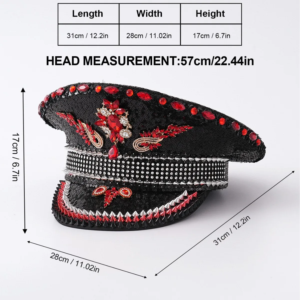 Steampunk Captain Hat Rivet Sequin Masquerade Festive Performances Unisex Adult Military Cap Rhinestone Festival Halloween Hat