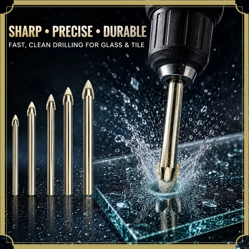 Triangle Drill Bit Set Multi Function Hole Opening Tools for Glass Tile Concrete Cement Electric Drill Punching Kit Round Shank