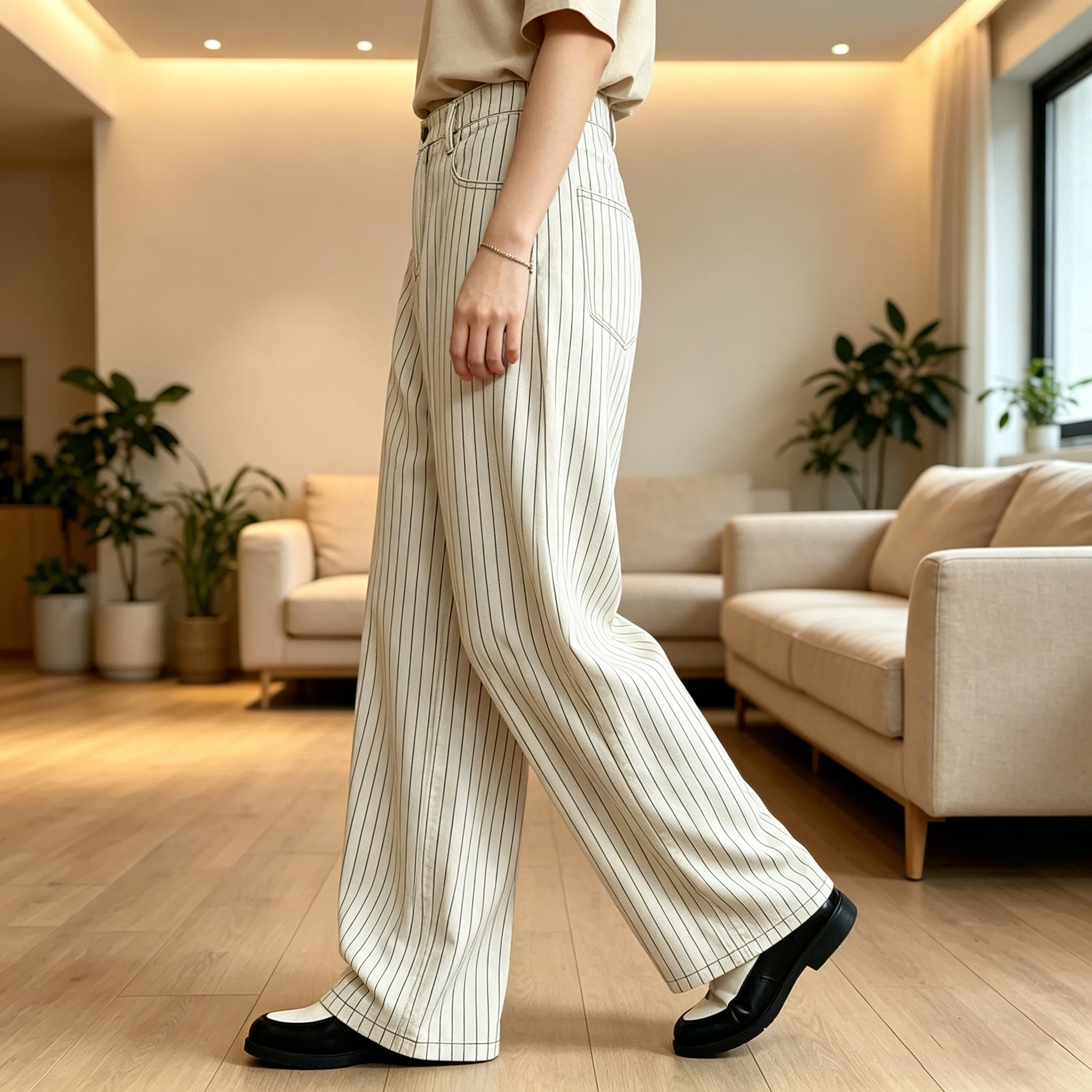 Men's Striped Wide Leg Pants High Waist Loose Fit Trousers Casual Straight Leg Dress Pants Office Business Workwear Palazzo Pant
