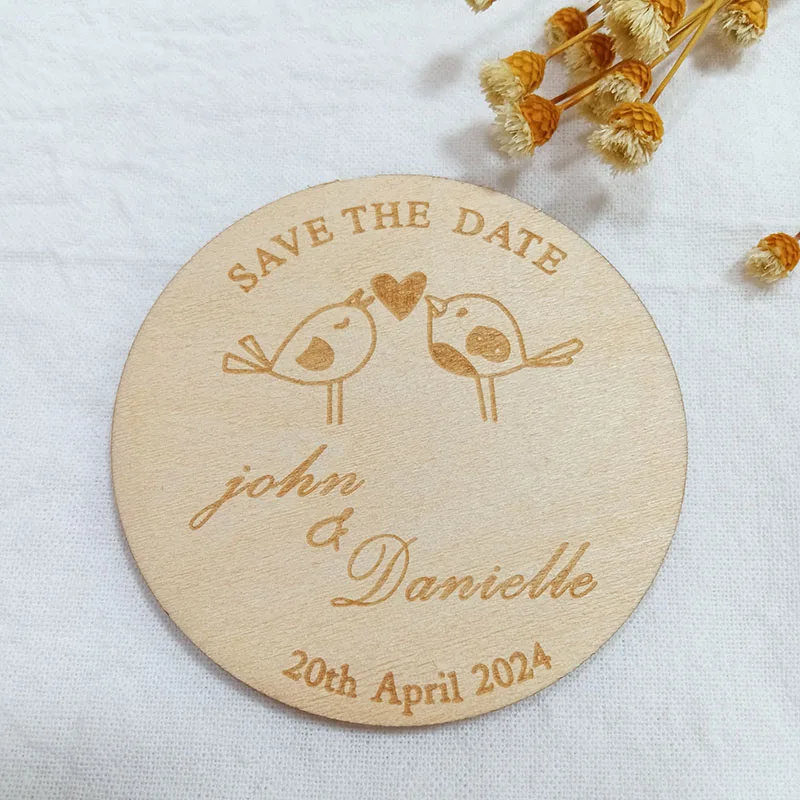 Custom Wedding Magnets,Save the Date Magnets,Personalized Wooden magnet with bird,Wedding Invitation,Gifts for Guests