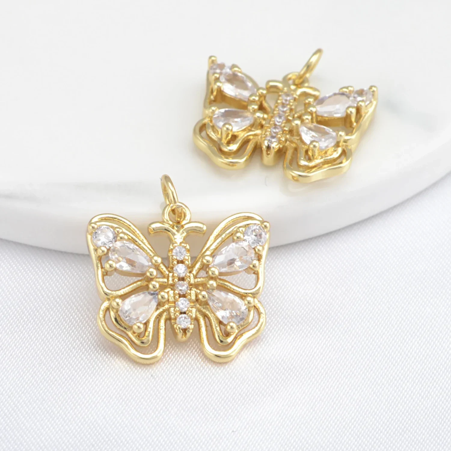 8 Pcs Fashion Pendants DIY Necklace Earring Making Butterfly Guitar Christian Heart Hollow Charms Copper Plated Zircon Jewelry