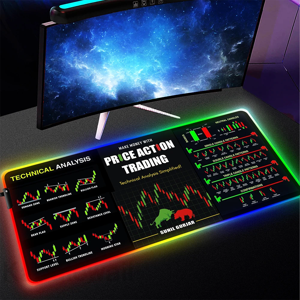 

Stock Market Chart Pattern Large RGB Mouse Pad XXL Backlight Mousepad LED Mouse Mat Mousepads Table Pads Luminous Keyboard Mats