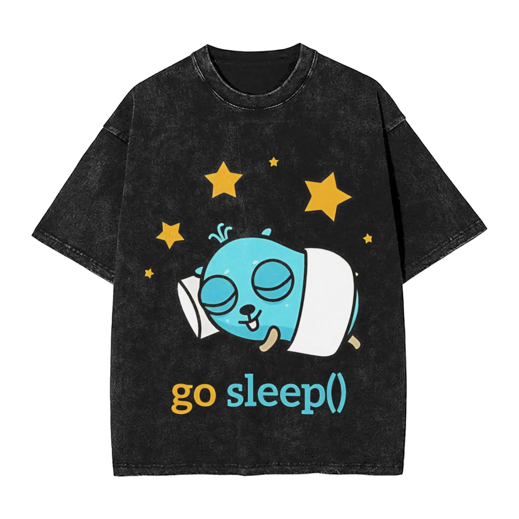 Harajuku Washed Shirts golang gopher sleep  Accessories Vintage T-Shirts Oversize  Streetwear Short Sleeve Summer Tops Tees