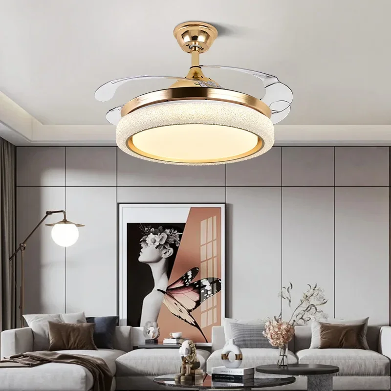 Lamp Light Luxury Crystal Fan Chandelier Living Room Bedroom Golden Variable Frequency Light Full Spectrum Ceiling Fan Lights - Image 3