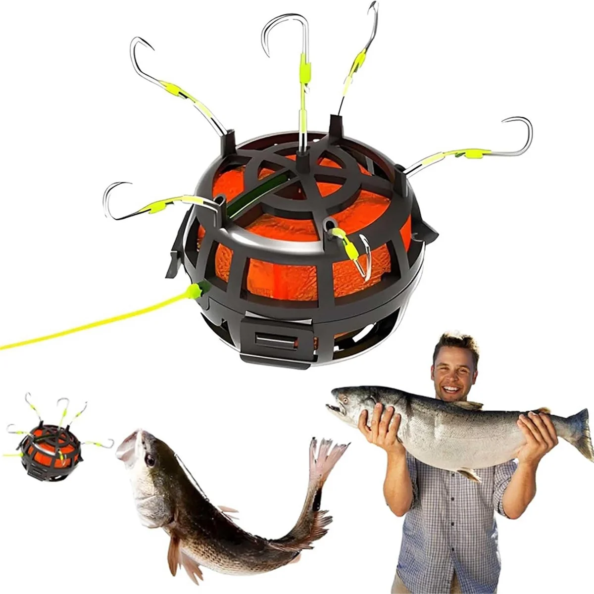 【Price-Drop】{Reverse Bottom Bait Cage Fishing Hook 360° Rotating Carp Feeder Rig 6-Hooks for Carp Catfish
