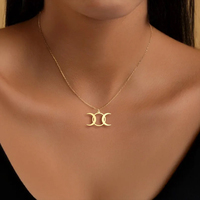 14k Gold Plated Triple Moon Goddess Necklace Stainless Steel Wiccan Moon Phases Pendant Symbol of Feminine Power Jewelry