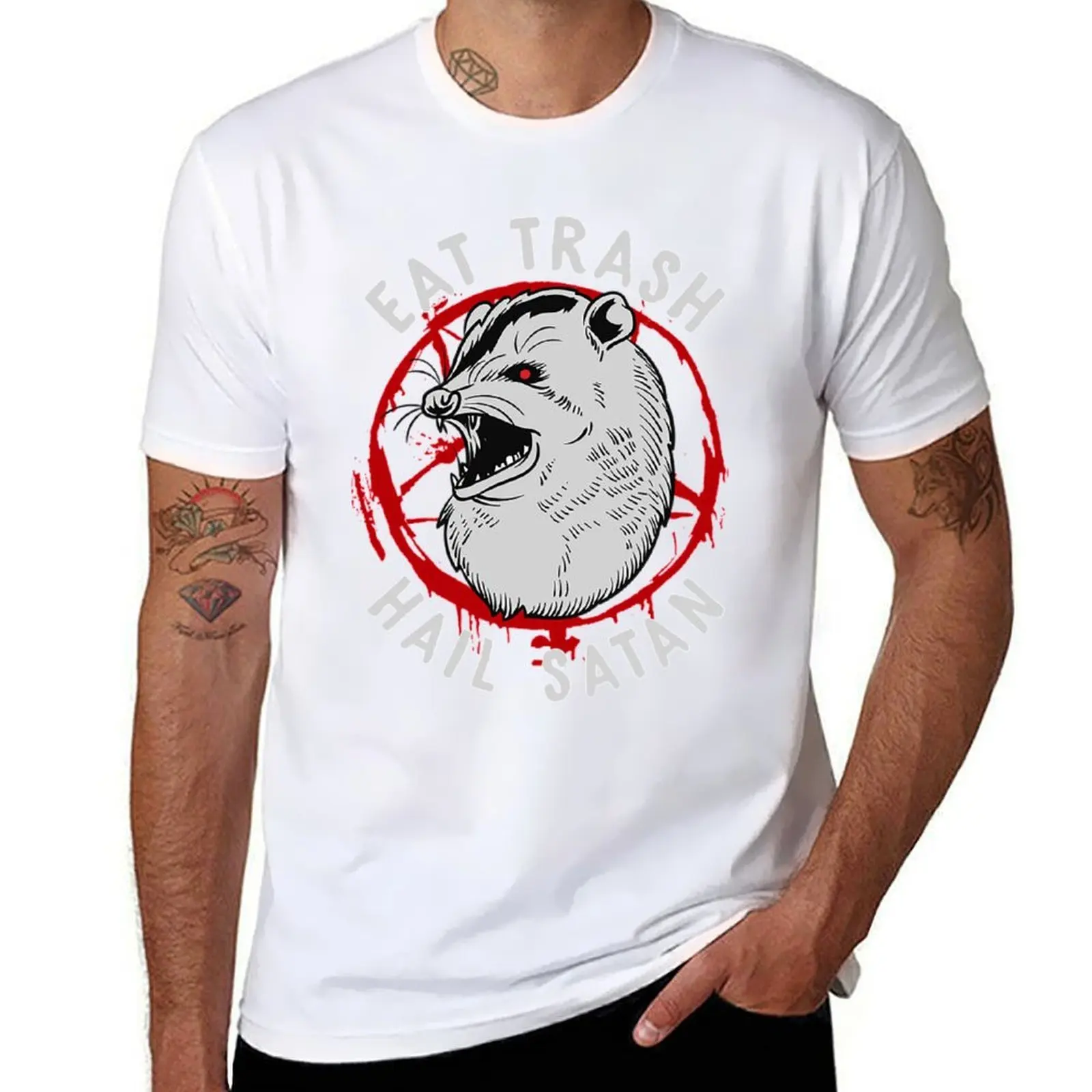 

Eat Trash Hail Satan Occult Pentagram Possum design T-Shirt t shirt man plain t shirts for man graphic vintage T-Shirt