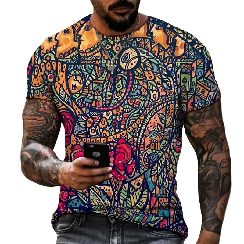 Novel Graffiti Summer Men's 3D T-shirt personality Design  Retro Short Sleeve Top Casual Clothing Male of tshirt Oversized