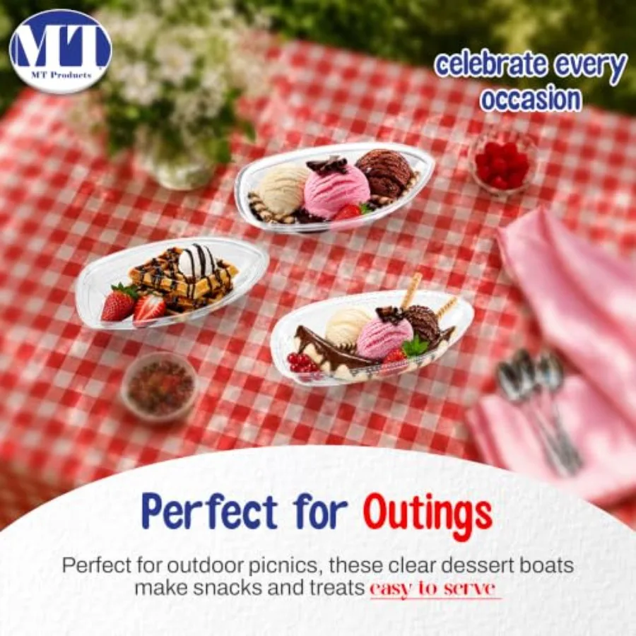 Clear Plastic Disposable Banana Split Boats 12 oz. - Ice Cream Sundae Bowls Pack of - Made in the USA view 6